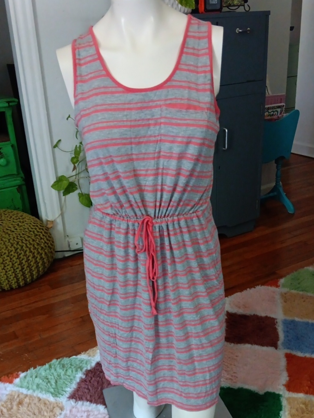 Olive & Oak Gray and Coral Striped Tank Top